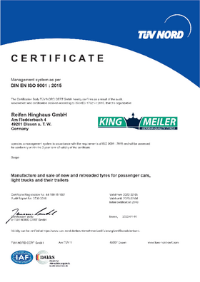 king-meiler din iso certificated 9001:2015 quality management